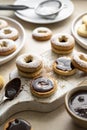 Cooking cookies process. Homemade linzer cookies with chocolate Royalty Free Stock Photo