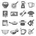 Cooking, cookware bold black silhouette icons set isolated on white. Kitchenware, microwave, stove.