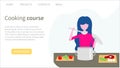 Cooking courses. Web banner template. Colored vector illustration in flat style for advertisement of cooking school, classes or