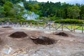 Cooking of Cozido Das Furnas meal, Sao Miguel, Azores. Hole in the ground for cooking Cozido das Furnas, a meat stew cooked by the