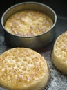 Cooking Crumpets in a Frying Pan Royalty Free Stock Photo