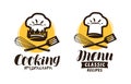 Cooking, cuisine logo. Label for restaurant or cafe menu. Vector illustration