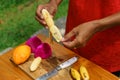 Cooking culinary class. peeled banan Royalty Free Stock Photo