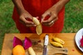 Cooking culinary class. peeled banan Royalty Free Stock Photo