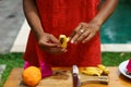 Cooking culinary class. peeled banan Royalty Free Stock Photo