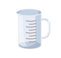 Cooking cup, measuring glass. Plastic jug, kitchen container for liquid volume measurement. Empty beaker, kitchenware