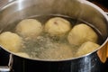 Cooking curd dumpling stuffed with fruit Royalty Free Stock Photo