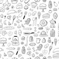 Cooking doodle seamless pattern. Outline style