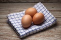 Cooking eggs napery kitchen wood teak vintage still life background