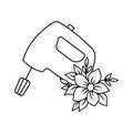 Cooking electric mixer with flower in outline style isolated on white. Kitchen tool line icon for baker logo. Bakery Royalty Free Stock Photo