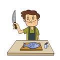 Cooking Enthusiast Gets Ready for Fish Filleting