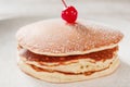 Cooking food. American pancakes with cherry Royalty Free Stock Photo