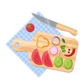 Cooking food concept. Natural vegetables with cutting board and knif. Royalty Free Stock Photo