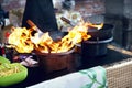 Cooking Food On Fire On Street Festival