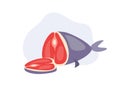 Cooking food ingredient. Sea food, tuna meat. Fish products illustration. Fish fillet. Flat vector cartoon illustration