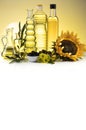 Cooking and food oil products, Extra virgin olive, sunflower seed, rapeseed oil Royalty Free Stock Photo