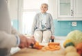 Cooking, food and a senior couple in the kitchen of their home together during retirement for meal preparation. Health Royalty Free Stock Photo