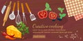 Cooking food top view kitchenware banner Royalty Free Stock Photo