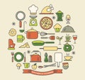 Cooking Foods and Kitchen color icons set Royalty Free Stock Photo