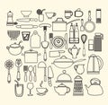 Cooking foods and kitchen icons set