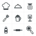 Cooking Foods and Kitchen outline icons set