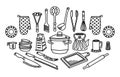 Cooking Foods and Kitchen outline icons set Royalty Free Stock Photo