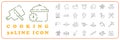 Cooking Foods and Kitchen outline icons set. Restaurant cook, barbecue and picnic for eat meal Royalty Free Stock Photo