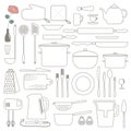 Cooking Foods and Kitchen outline icons set. Thin line. Royalty Free Stock Photo