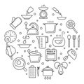 Cooking foods and kitchen tools thin line vector icons Royalty Free Stock Photo