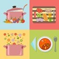 Cooking. Four stages of preparing vegetable soup Royalty Free Stock Photo