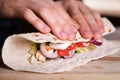 Cooking fresh homemade chicken wrap tortilla Royalty Free Stock Photo