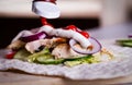 Cooking fresh homemade chicken wrap tortilla Royalty Free Stock Photo