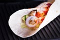 Cooking fresh homemade chicken wrap tortilla Royalty Free Stock Photo