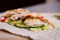 Cooking fresh homemade chicken wrap tortilla Royalty Free Stock Photo