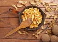 Cooking fried french potatoes composition Royalty Free Stock Photo