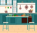 Kitchen Furnished Room with Vegetables Vector Royalty Free Stock Photo