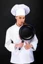 Cooking, gesture and food concept - smiling female chef, cook or