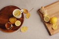 Cooking ginger, lemon and honey hot tea at home. Royalty Free Stock Photo