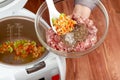 Cooking ground meat in multicooker Royalty Free Stock Photo