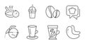 Cooking hat, Coffee pot and Coffee cocktail icons set. Teacup, Cashew nut and Frying pan signs. Vector Royalty Free Stock Photo