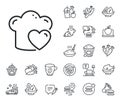 Cooking hat line icon. Chef sign. Food preparation. Crepe, sweet popcorn and salad. Vector