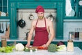 Cooking healthy and tasty food. Easy recipes. Vegetarian taste better. Cooking flavors of nature. Bearded man enjoy