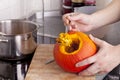 Cooking hokkaido pumpkin soup Royalty Free Stock Photo