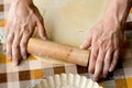 Cooking and home concept - close up of male hands kneading dough Royalty Free Stock Photo