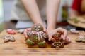 Cooking homemade Xmas cookie for Christmas and Happy New Year. Woman with friend and Family lifestyle on winter holiday