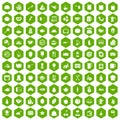 100 cooking icons hexagon green Royalty Free Stock Photo