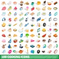 100 cooking icons set, isometric 3d style Royalty Free Stock Photo