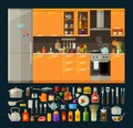 Cooking icons set. modern kitchen furniture and