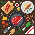 Cooking Illustration with Fresh Food in a Flat Design