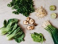 Cooking ingredients for Asian dishes on gray concrete background Royalty Free Stock Photo